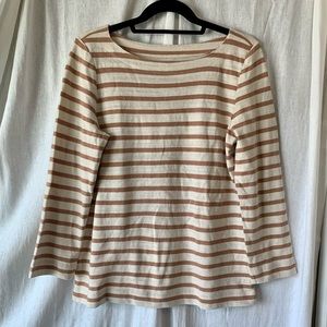 Loft heavyweight Harbor 3/4 sleeve t-shirt, pink and cream stripe. Size medium.